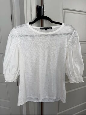 Veronica Beard White Cloud Tee with Pouf Sleeves